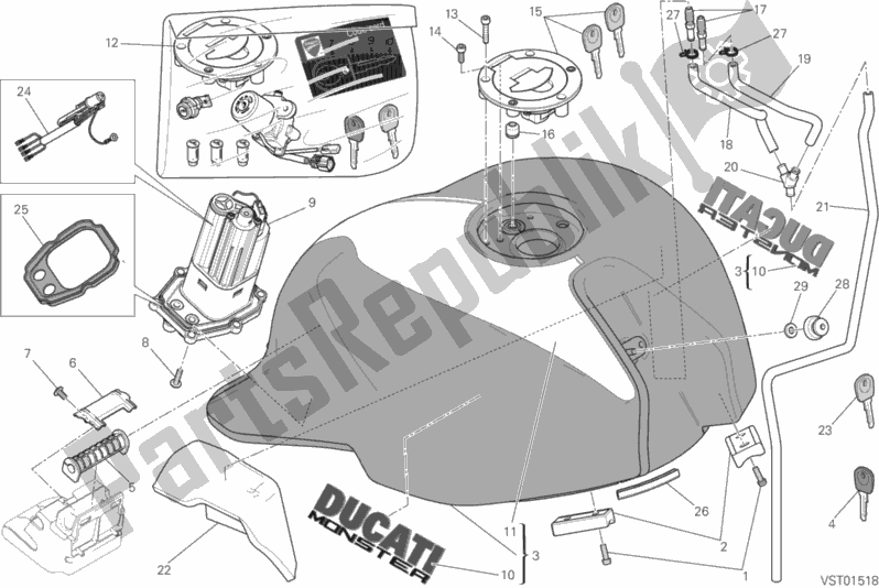 Todas las partes para 032 - Tanque De Combustible de Ducati Monster 821 Stripes 2016